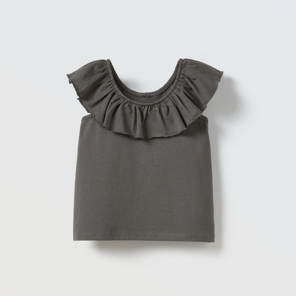 NWT Zara 3-4Y ruffled sleeveless cotton top dark anthracite